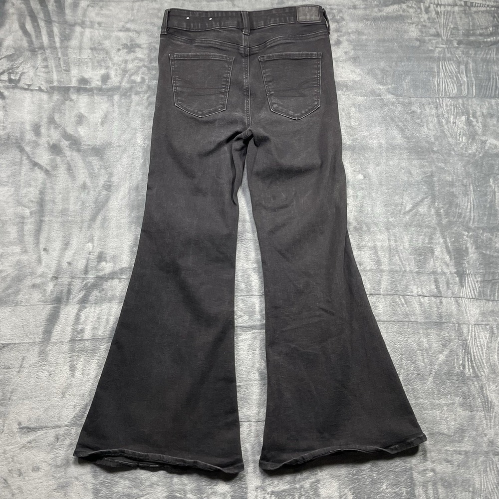 American Eagle Jeans Womens 8 Short Festival Flare Low Rise Black Button Fly - Picture 5 of 10